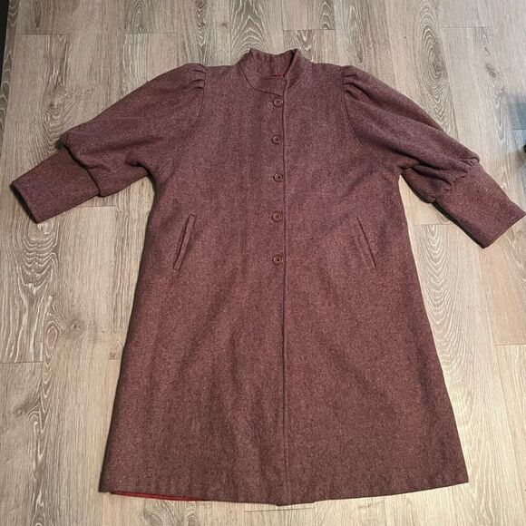 Vintage Wool Puff Sleeve Anthropologie Like Retro Maxi Coat Purple Heathered OS - Picture 8 of 16